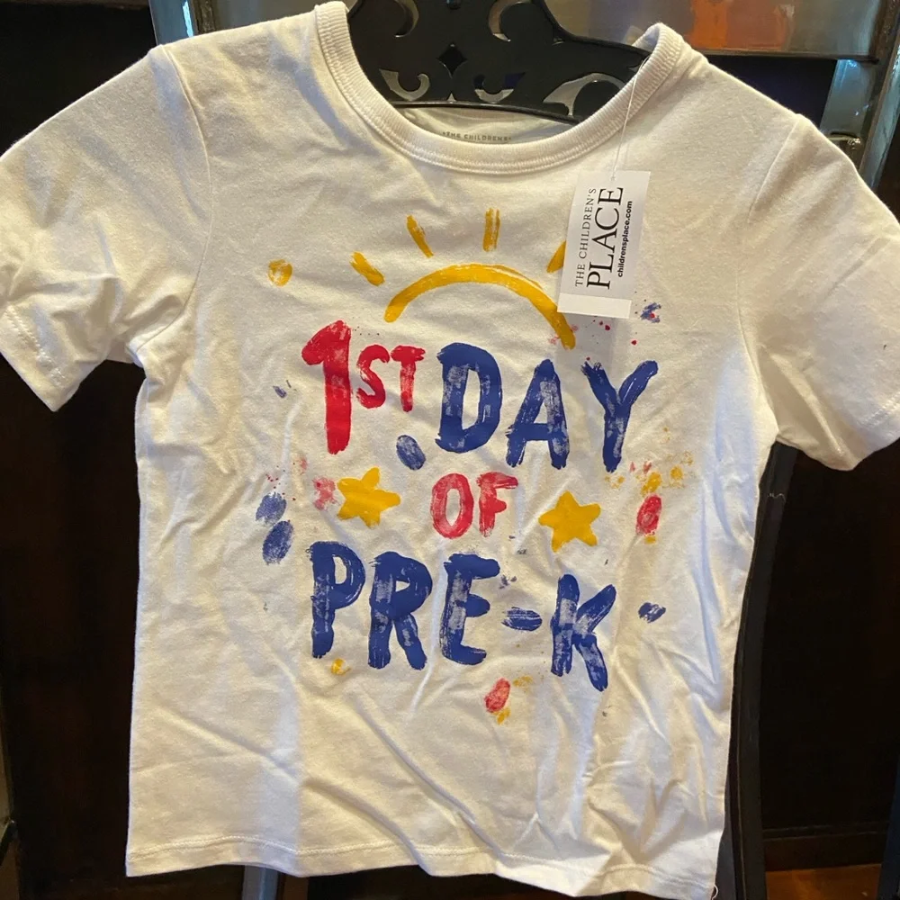 The Childrens Place White T-Shirt Colorful Pre-K Graphic‎ Design Kids Cotton Tee